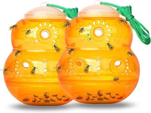 Wasps Traps Outdoor Hanging Bees Traps Catcher 2pack Wasps Deterrent Killer Insect Catcher Outdoor Hanging Non-Toxic Reusable Hornet Yellow Jacket...
