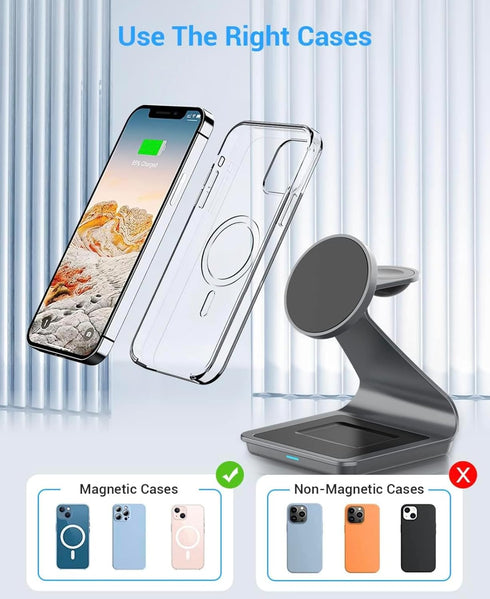 3 in 1 Wireless Charger for MagSafe, Aluminum Alloy Wireless Charging Station, Compatible with iPhone 14/13/12, Apple Watch, AirPods Pro/3/2 (Cabl...