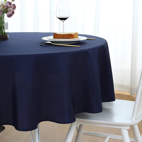 FOLINS&HOME Navy Blue Round Tablecloth 48 Inch Waterproof Heavy Duty Wrinkle Free Polyester Fabric Table Cloth, Spillproof Washable Table Cover fo...