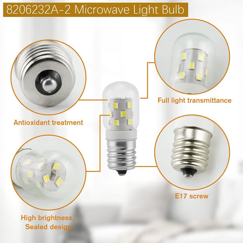 LED 8206232A Microwave Light Bulb (2 Pack) E17 LED Bulbs Replacement 8206232A Whrilpool Microwave 40w Light Bulb - 360LM Daylight White 6000K for ...