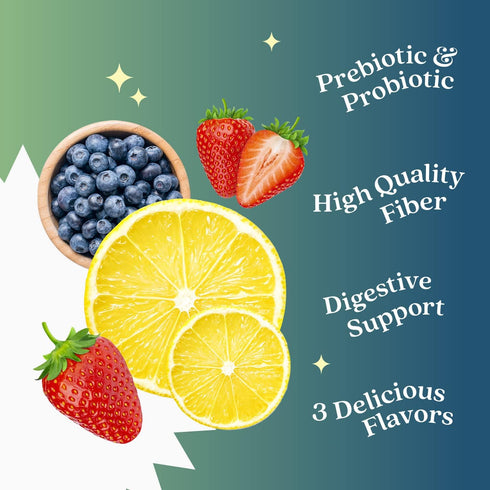 BeLive Prebiotic Fiber & Probiotic Gummies – High Strength Inulin (3g), Dietary Fiber Supplement, Digestive Support for Kids - Strawberry, Lemon, ...