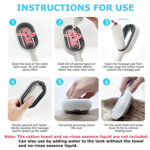 4 in 1 Pet Hair Removal Comb with Gravity Water Tank, Cat Dog Massage Brush Self Cleaning Grooming Wet Comb for Shedding Fur (Long Hair, 2PCS)...