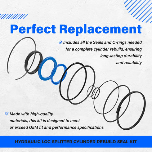 Replace for Hydraulic Log Splitter Cylinder Rebuild Seal Kit, Fit for 5.0" Bore x 2.0" Rod Cylinder...