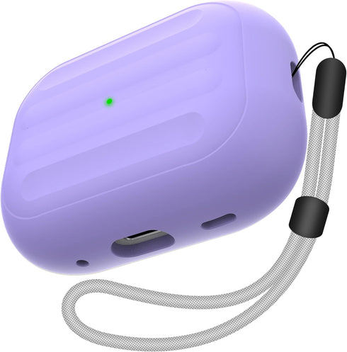 HUABERICH Anti-Lost Case for Airpods Pro 2nd Gen,Unibody Soft Silicone Protective Cover,Wireless Charging, LED Visible,Sports Case with Lanyard (p...
