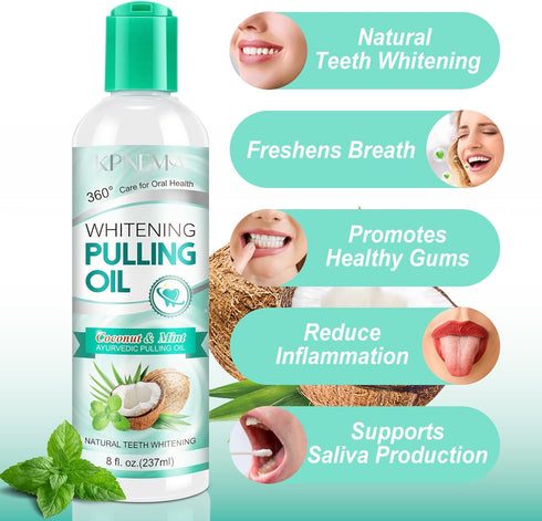Coconut Mint Oil Pulling Mouthwash, Natural Coconut Oil Mint Mouthwash Keeps Breath Fresh Suitable for Dates and Daily Oral Care, White Teeth & He...
