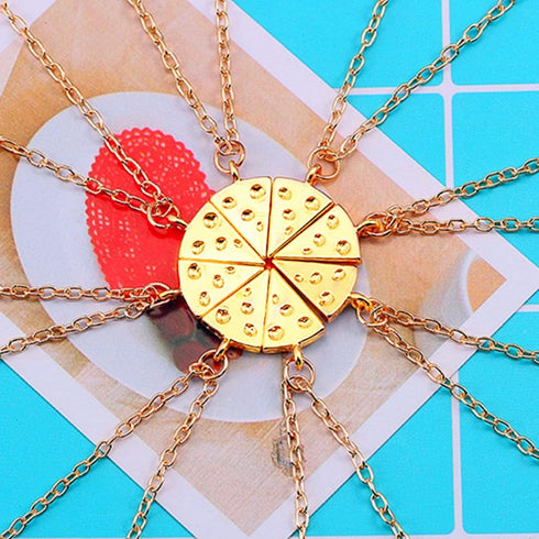 Best Friend Cheese Pizza Pendant Necklace Crystal Charm BFF Friendship Matching Necklace Set Gift for Friends Unisex (Golden Cheese (8 Pcs))...