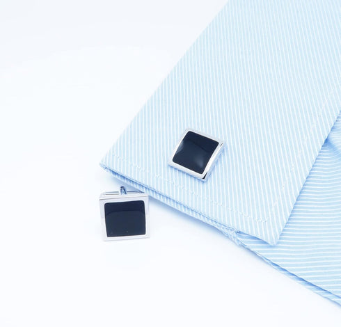 Silver Black Tone Square Men's Cufflinks in a Gift Box Classic Tuxedo Cuff Link for Wedding Formal Business Shirt...