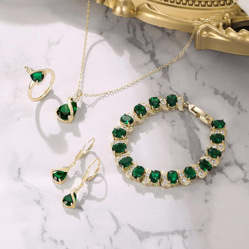 BriLove Jewelry Set for Bride, Sparkling Water Drop Cubic Zirconia Crystal Pendant Necklace Leverback Earrings Tennis Bracelet Adjustable Ring Gif...