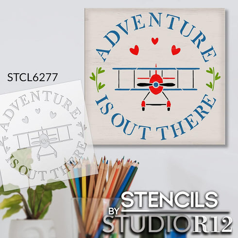 Adventure is Out There Airplane Stencil by StudioR12 | Craft DIY Kids Bedroom Decor | Paint Playroom Sign | Reusable Mylar Template | Select Size ...
