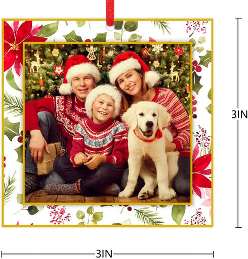 WaaHome Picture Frame Christmas Ornaments 2025-3'' Floral Photo Frame Christmas Tree Ornaments Decorations Gifts for Family Friends Women Mom...
