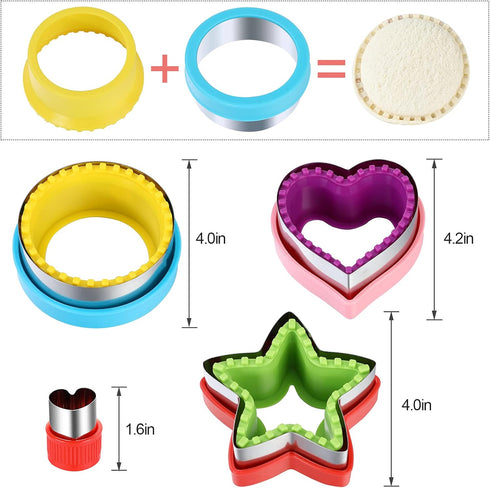 Sandwich Cutter and Sealer,Round Heart Star 3Pcs Shapes Sandwich Decruster Press Mold+8pcs Stainless Steel Mini Vegetable Cookie Cutters,Bread San...