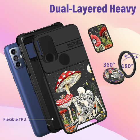 Phone Case for Moto G Pure/G Power 2022/G Play 2023, 2-Mushroom Skull, Thermoplastic Polyurethane, Kickstand, 6.5 inch, Women's Case...