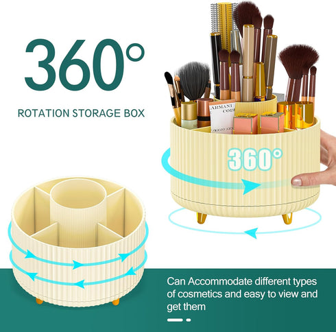 Makeup Brush Holder Organizer, 360° Rotating Makeup Brush Organizer, Cosmetics and Perfume Organizer, Desktop Storage Tray for Cosmetics and Skinc...