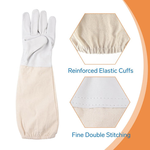 2 Pairs Beekeeping Gloves - Thickened Goatskin Bee Gloves for Men Women - Sturdy Beekeeper Gloves with Canvas Long Sleeves(L)...