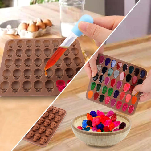 Gummy Skull Mould 2PCS 40 Cavity Halloween Skull Candy Molds Silicone Non-Stick Food Grade Skull Silicone Mold for Jelly Max Welt Ice Cube Dog Tre...