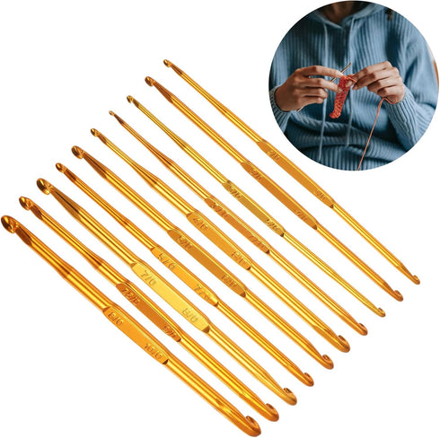 uxcell Double End Crochet Hooks 2/0 to 10/0 Aluminum Golden Tone Knitting Needles Crocheting Stitch for DIY Weave Craft Yarn 10Pcs......
