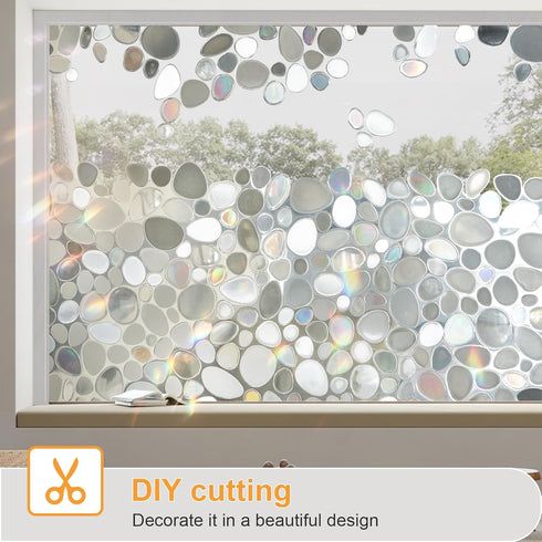 Window Privacy Film, Stained Glass Window Films, 3D Pebble Rainbow Window Cling Decorative Window Decals, Sun Blocking Window Stickers Static Clin...