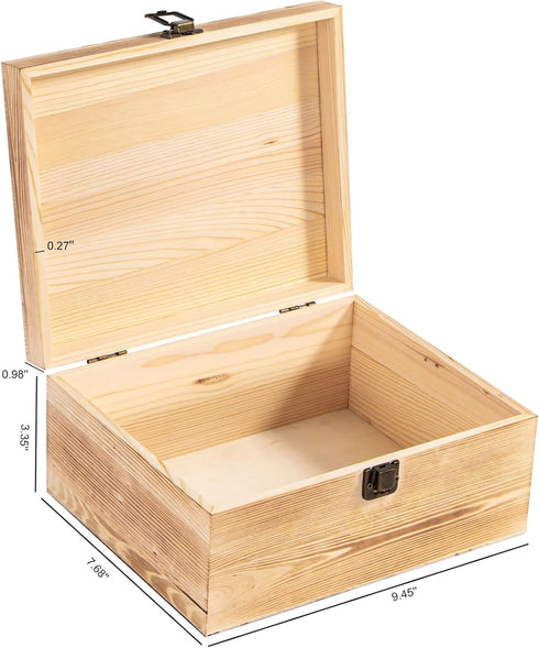 Wooden Storage Box Container with Hinged Lid and Front Clasp, 9.4'' x 7.7'' x 4.3'' Large Keepsake Box, Rustic Wood Boxes for Crafts Art Hobbies a...