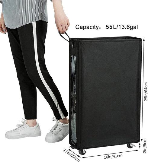 ZERO JET LAG 25 Inches Slim Laundry Storage Hamper - Large Rolling Clothes Hamper - Rolling Storage Bin - Tall Corner Basket - Clear Window Visibl...