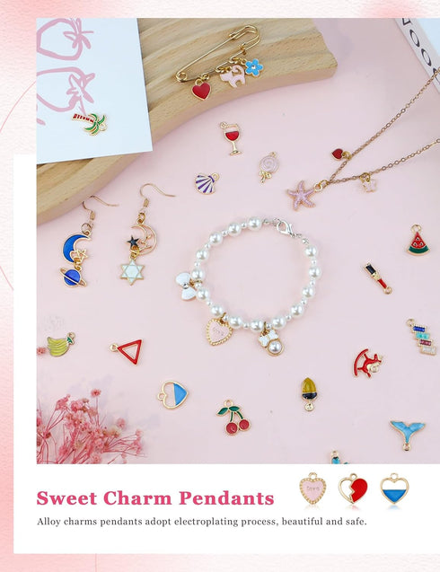 JIALEEY 60PCS Assorted Gold Plated Enamel Animal Moon Star Fruit Charm Pendant DIY for Necklace Bracelet Jewelry Making and Crafting...