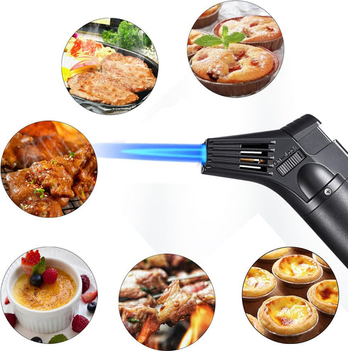 Butane Torch Lighter,Refillable Kitchen Culinary Cooking Blow Torch with Safety Lock Adjustable Flame for Desserts Creme Brulee BBQ Baking—Butane ...