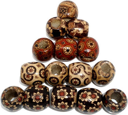 Housweety 100 Mixed Painted Drum Wood Spacer Beads 17x16mm, Round Loose Bulk for Braids, African Beads for Hair, Jewelry Making, Craft DIY, Macram...