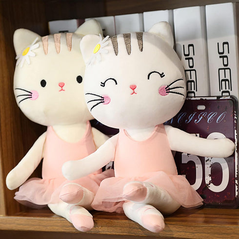 Plush Ballerina Dolls Kitty Cat Stuffed Animals Toys Ballet Dance Recital Gifts for Girls White 13.5 Inches...