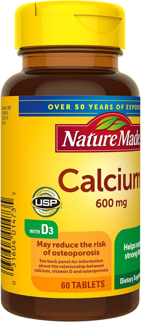 Nature Made Calcium 600 mg with Vitamin D3, Dietary Supplement for Bone Support, 60 Tablets...