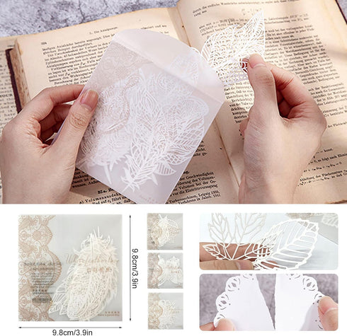 40 PCS Scrapbook Supplies Scrapbooking Lace Paper Butterfly Leaves Feather Series Journaling Supplies Craft Decorative Paper for Art Journaling Bu...