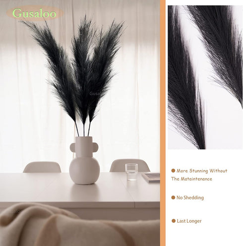 Artificial Faux Pampas Grass Large, 47"/120cm Bundle of 3 Fake Artificial Pampas Grass Decor Tall Fluffy Stems, Floor Vase Filler for Living Room ...