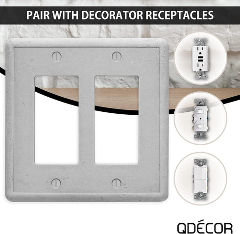 Questech Decor Double Rocker Light Switch Cover, 2-Gang Electrical Wall Plate, Double Switch Decorator Standard Size GFCI Receptacle Cover, Decora...