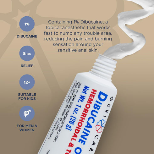 GeriCare Dibucaine Hemorroid Ointment 1% Pain-Relief Hemorrhoid Cream |Hemorroidal & Topical Analgesic| Quick Relief from Burning & Itching | Fast...