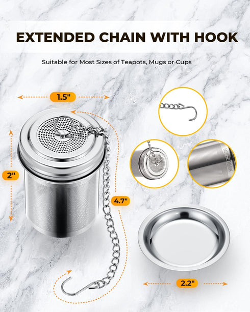 House Again Tea Infuser, Extra Fine Mesh Tea Strainers for Loose Tea, 18/8 Stainless Steel Tea Strainer with Extended Chain Hook, Tea Steeper for ...