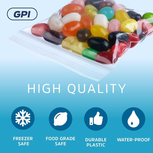 3 x 3 inches, 2Mil Clear Reclosable Zip Bags, case of 500 GPI Brand...