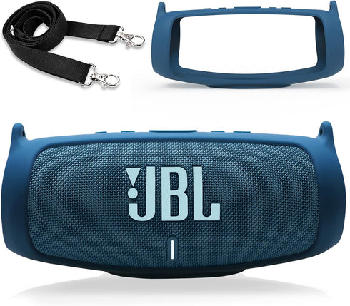 LTGEM Silicone Case Cover for JBL Charge 5 Speaker,Travel Protective Carrying Gel Soft Skin, Waterproof Rubber Pouch with Shoulder Strap(Blue)...