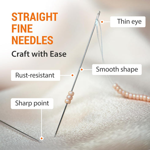 VONEEDL 60 Straight Beading Needles with Convenient Storage Tube Size 11-0.4mm (0.015in) Extra Fine Thread Needles - Perfect for Bead and Sequin E...