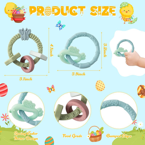 Baby Silicone Teething Toys - 2Pcs Chick and Butterfly Teething Ring Teether Toys Baby Soft Teethers Toddler Teething Chew Toys Keepsake Baby Gift...