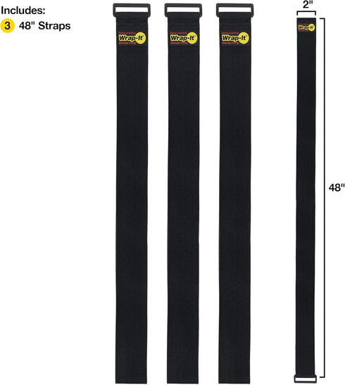 Super-Stretch Wrap-It Storage Straps, 48-in x 2-in (3-Pack) - Elastic Hook and Loop Cinch Straps - Pool Hose and Cable Straps, Garage and RV Stora...