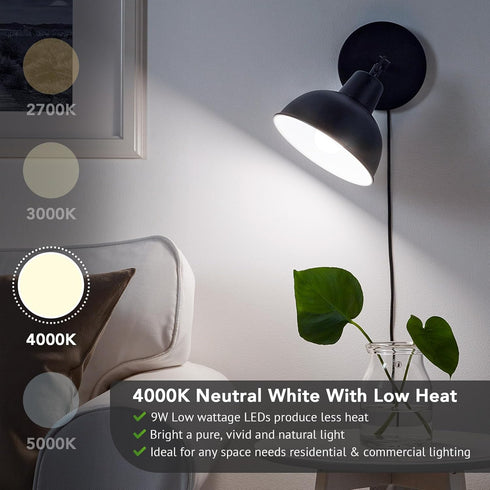 A19 LED Light Bulbs, 60 Watt Equivalent LED Bulb, Neutral White 4000K, 850LM, E26 Base, Non-Dimmable, 9W Bright White Bulbs, 12-Pack...