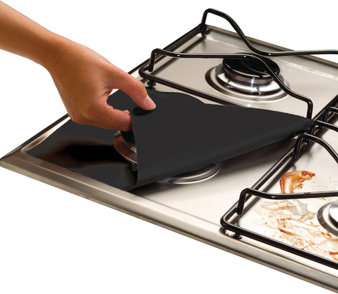 Cooks Innovations Non-Stick Square Gas Stove Burner Covers - Reusable Heat Resistant Stove Top Covers for Gas Burners, Stove Cover Guard Stove Protector for Gas Range Stovetop - Cut to Fit Black 4Pk