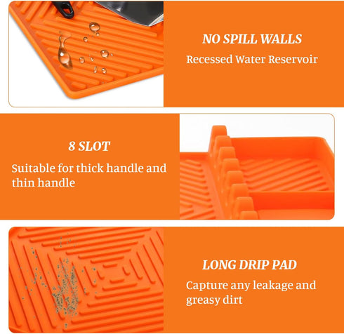 Silicone Griddle Tools Mat for Blackstone - 3 in 1 Grill Side Shelf Mat, Large Silicone Spatula Mat with Drip Pad, Grill BBQ Caddy Utensils Holder...