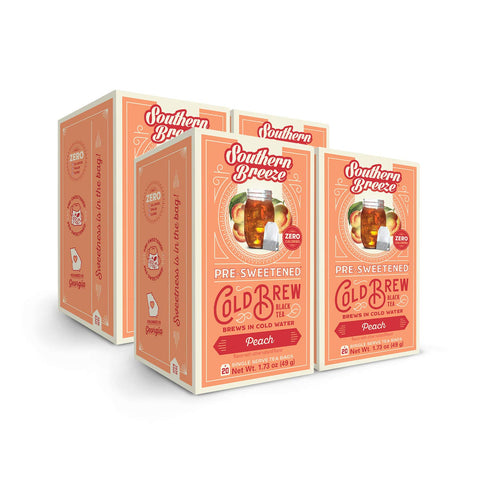 Southern Breeze Cold Brew Sweet Tea Peach Iced Tea with Black Tea and Zero Carbs Zero Sugar, 20 Individually Wrapped Tea Bags, Pack of 4...