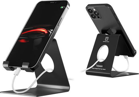 Cell Phone Stand, Desk Phone Holder, Cradle, Dock, Compatible with All 4-8inch Phones, Office Kitchen Traveling Accessories T1 Black...