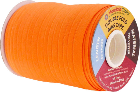 Mandala Crafts Double Fold Bias Tape for Sewing - 55 Yds Orange Bias Tape Double Fold 1/2 Inch Hem Quilt Binding Orange Seam Binding...