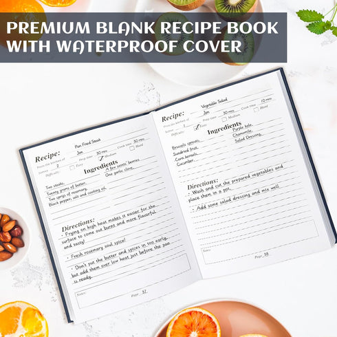 Perfect Blank Recipe book - Recipe Book to Write In Your Own Recipes,Organize Your Recipes- Waterproof Cover and 186 Blank Pages Recipe Notebook (...