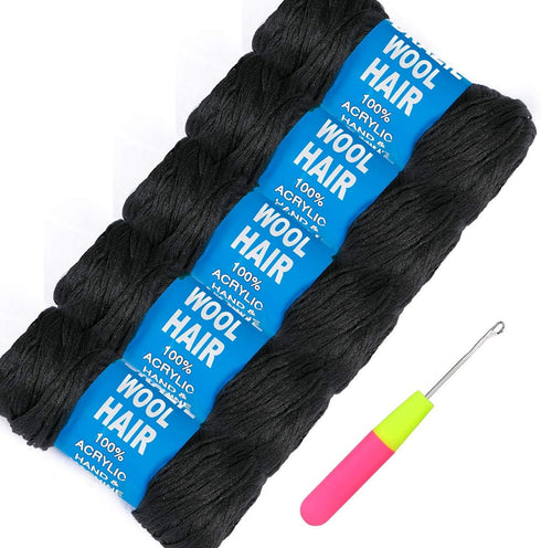 5Roll Brazilian Yarn Wool Hair Arylic Yarn for Hair Crochet Braid Twist Warps Black Color...