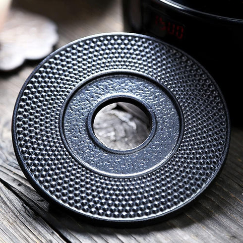 suyika Cast Iron Mat with Rubber Pegs/Feet for Japanese Tea Kettle Cast Iron Teapot Black Trivet 5.3in...