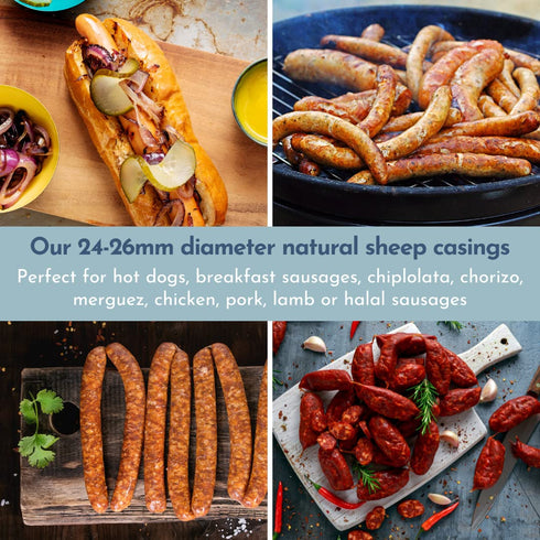 Natural SHEEP Casings for Sausage Making, 24-26mm, Great Hot Dog Casing or Sausage Casing for Merguez & Breakfast Sausage, Pre-Tubed, Edible, A Gr...