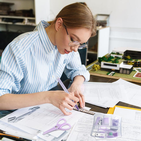 Mini Office Supply Kit Includes Stapler Tape Dispenser Staple Remover Paper Clips Scissor Staples Pen Sharpener Note Small Telescopic Knife for Of...