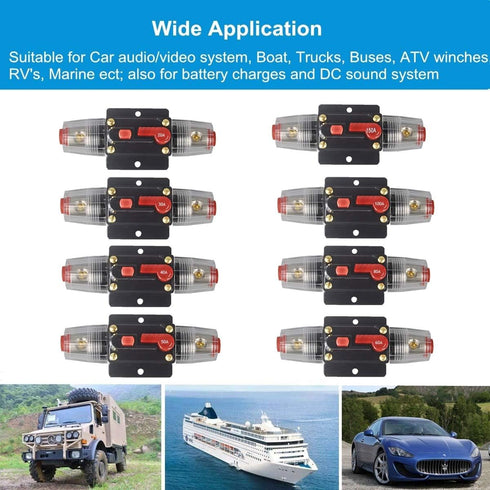 30A 40A 50A 60A 80A 100A 150A Audio Circuit Breaker Auto Car Stereo Inline Fuse Holders Inverter, Manual Reset 12V-24V DC for Automotive Marine Bo...